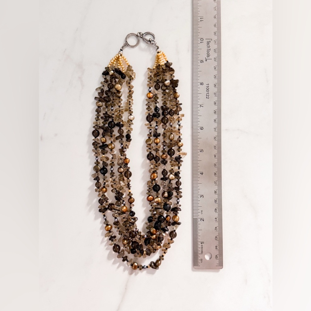 Multi-strand Quartz and Freshwater Pearl Necklace with Sterling Silver Toggle - Picture 7 of 14